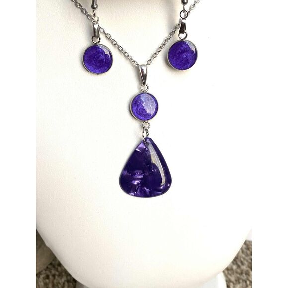 Handmade Purple Guitar Pick Jewelry Set - Handmade Necklace & Earrings - Picture 1 of 4